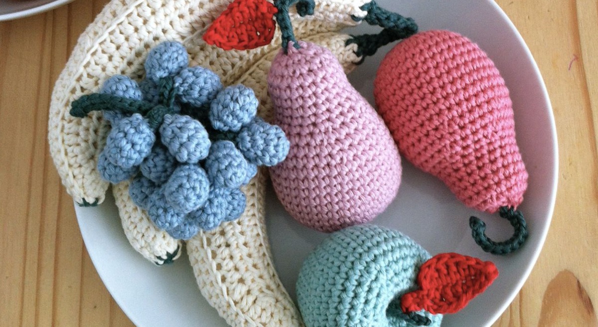Crocheted fruit in pastel colours