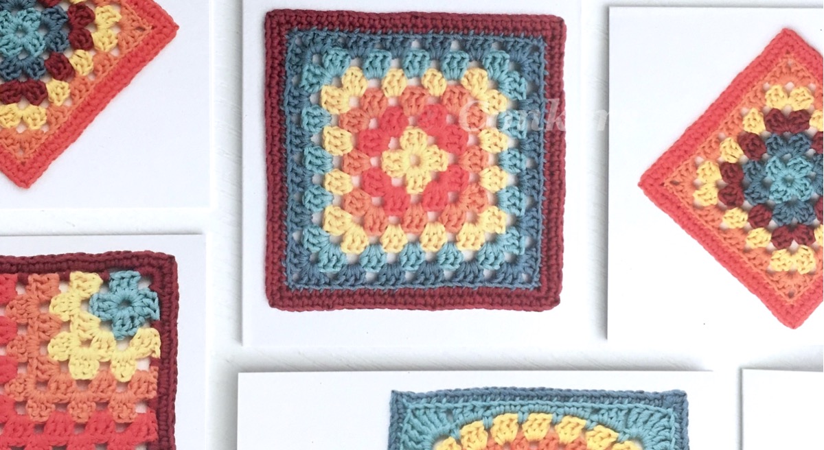 Printed greetings cards featuring four different granny square images