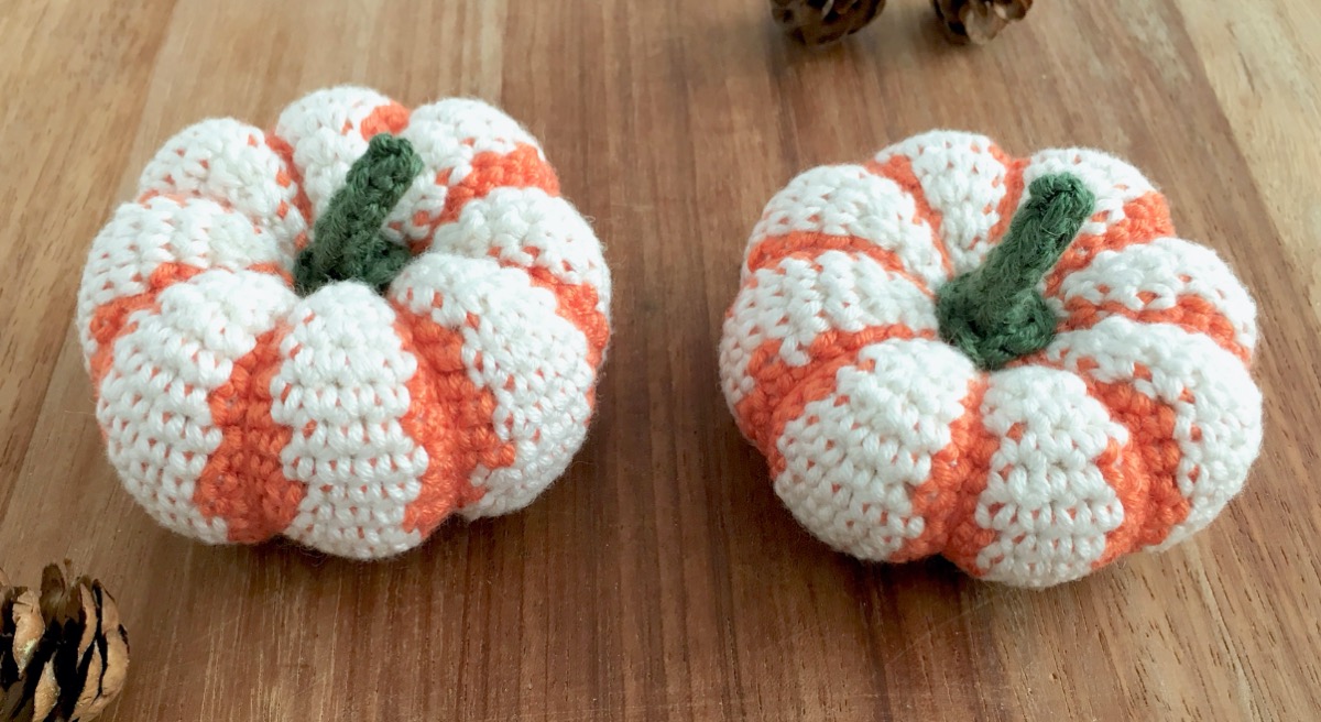 Crocheted pumpkins in white and orange