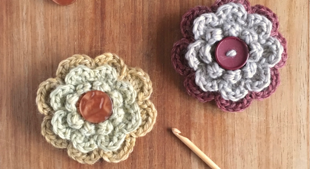Handmade woollen flower brooches