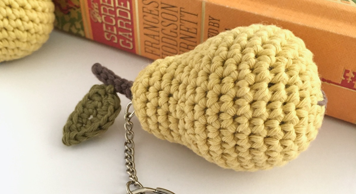 Mini crocheted pear key ring