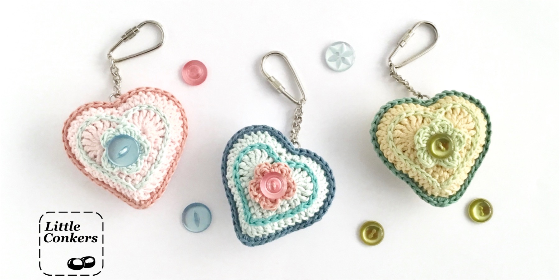 Crocheted heart keyrings