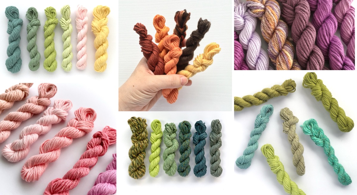 Mini yarn skeins in all different colours, weight and fibres