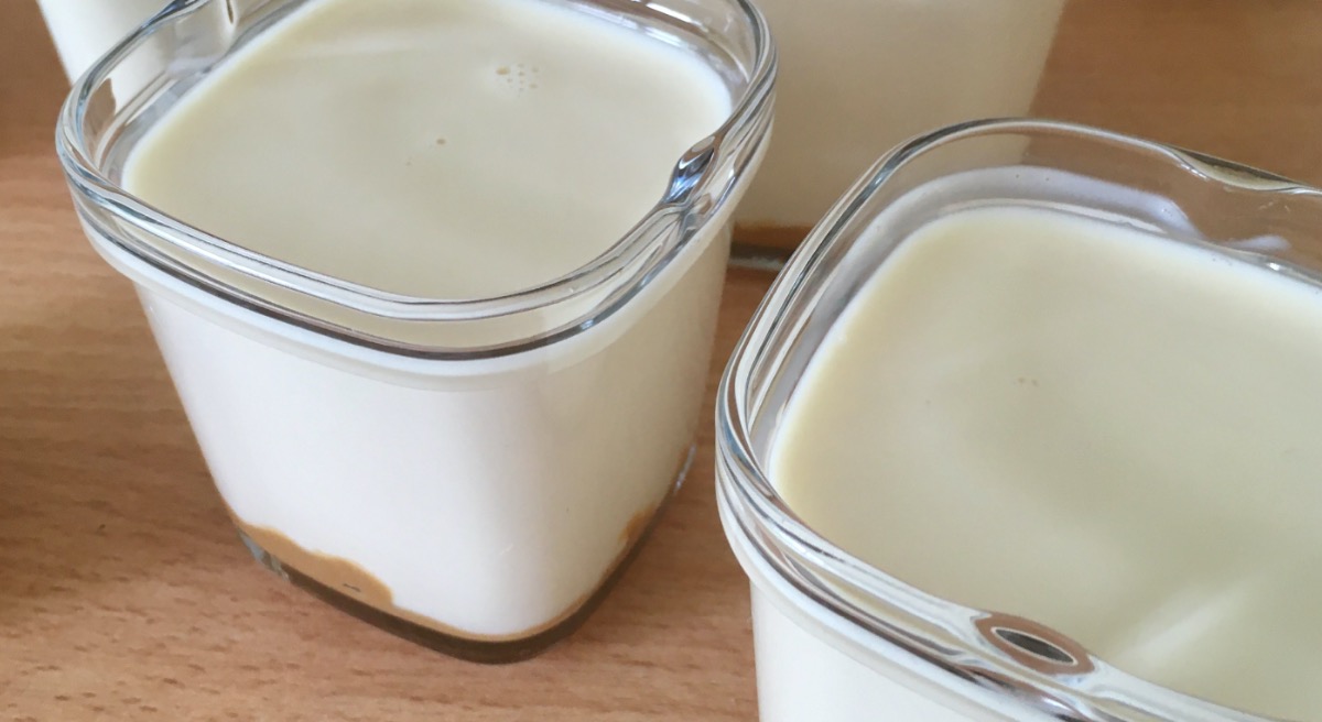 caramel yoghurts in glass pots